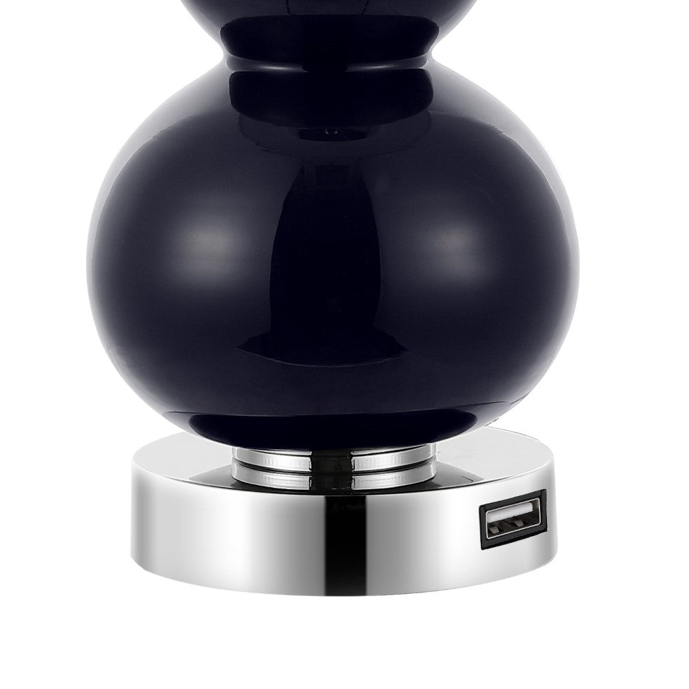 Bonnie 22" Classic Vintage Glass LED Table Lamp with USB Charging Port Set 2