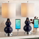 Bonnie 22" Classic Vintage Glass LED Table Lamp with USB Charging Port Set 2