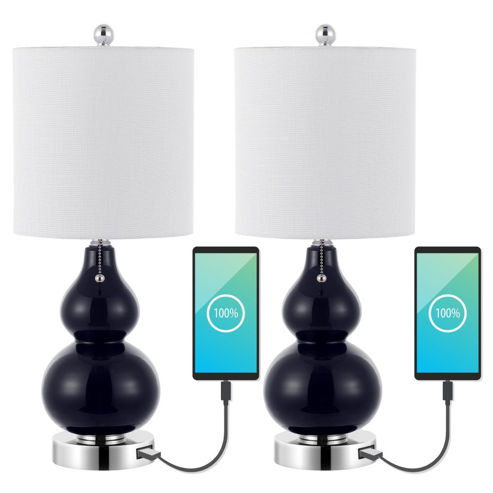 Bonnie 22" Classic Vintage Glass LED Table Lamp with USB Charging Port Set 2