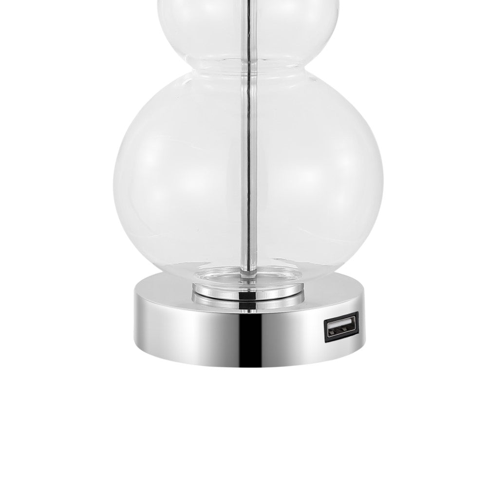 Bonnie 22" Classic Vintage Glass LED Table Lamp with USB Charging Port Set 2