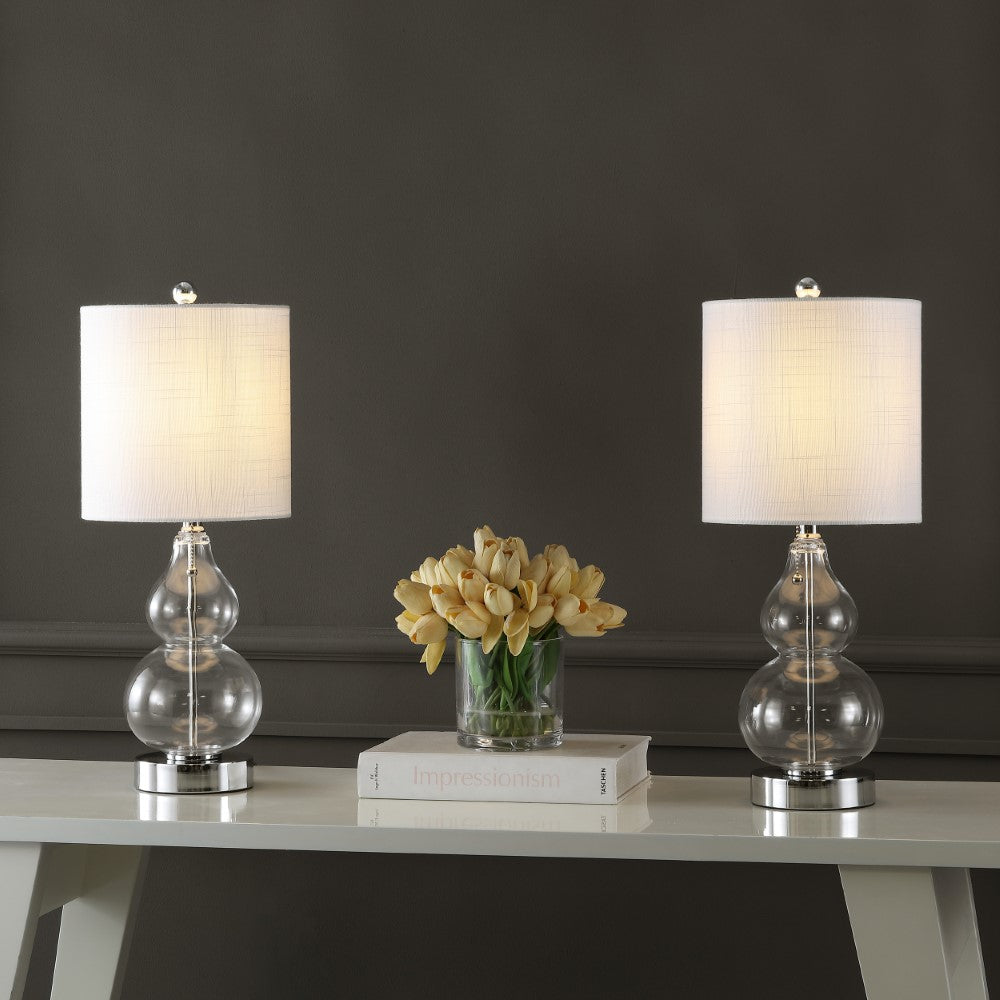 Bonnie 22" Classic Vintage Glass LED Table Lamp with USB Charging Port Set 2
