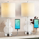 Bonnie 22" Classic Vintage Glass LED Table Lamp with USB Charging Port Set 2
