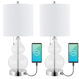 Bonnie 22" Classic Vintage Glass LED Table Lamp with USB Charging Port Set 2