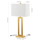 Abner 28.5" Vintage Industrial Iron LED Table Lamp with Pull-Chain and USB Charging Port Set 2