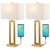 Abner 28.5" Vintage Industrial Iron LED Table Lamp with Pull-Chain and USB Charging Port Set 2