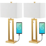 Abner 28.5" Vintage Industrial Iron LED Table Lamp with Pull-Chain and USB Charging Port Set 2