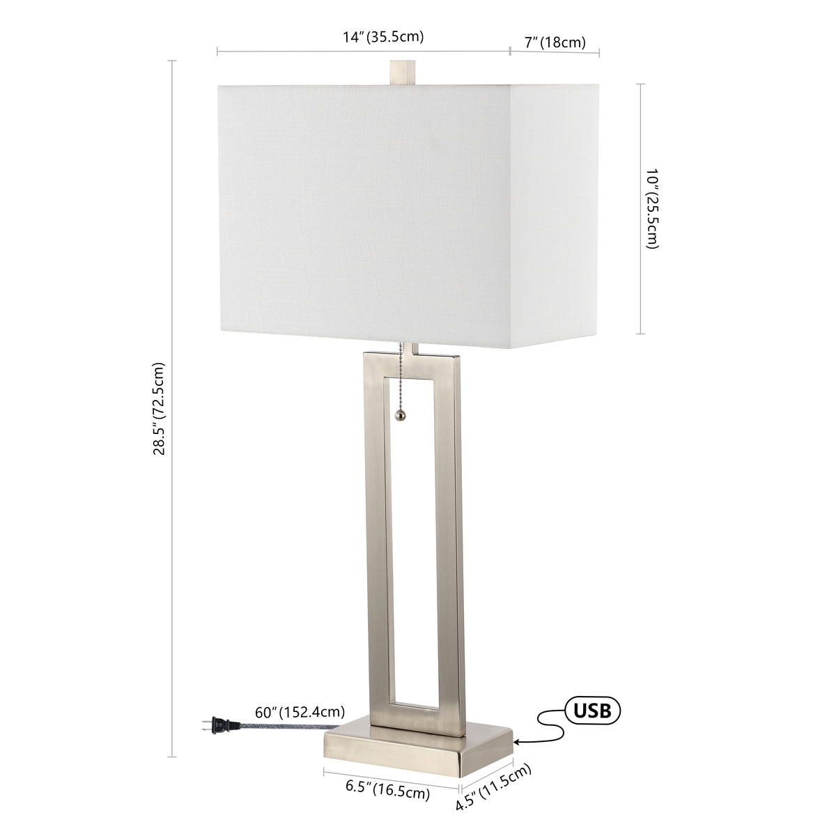 Abner 28.5" Vintage Industrial Iron LED Table Lamp with Pull-Chain and USB Charging Port Set 2