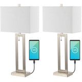 Abner 28.5" Vintage Industrial Iron LED Table Lamp with Pull-Chain and USB Charging Port Set 2