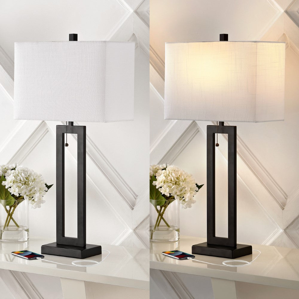 Abner 28.5" Vintage Industrial Iron LED Table Lamp with Pull-Chain and USB Charging Port Set 2
