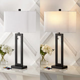 Abner 28.5" Vintage Industrial Iron LED Table Lamp with Pull-Chain and USB Charging Port Set 2