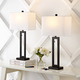 Abner 28.5" Vintage Industrial Iron LED Table Lamp with Pull-Chain and USB Charging Port Set 2