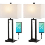 Abner 28.5" Vintage Industrial Iron LED Table Lamp with Pull-Chain and USB Charging Port Set 2