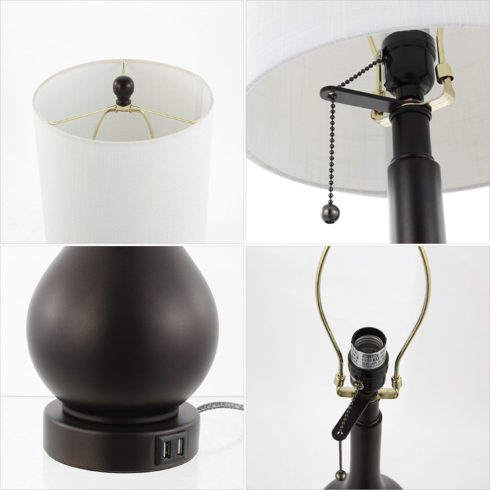 Jacek 24" Modern Classic Gourd Iron LED Table Lamp with Pull-Chain with Dual USB Charging Port Set 2