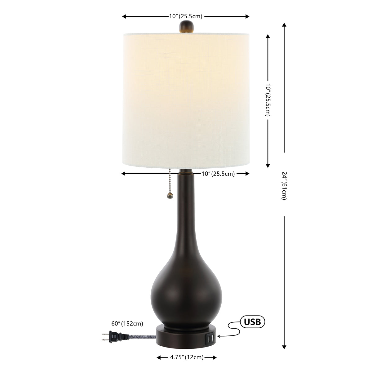 Jacek 24" Modern Classic Gourd Iron LED Table Lamp with Pull-Chain with Dual USB Charging Port Set 2