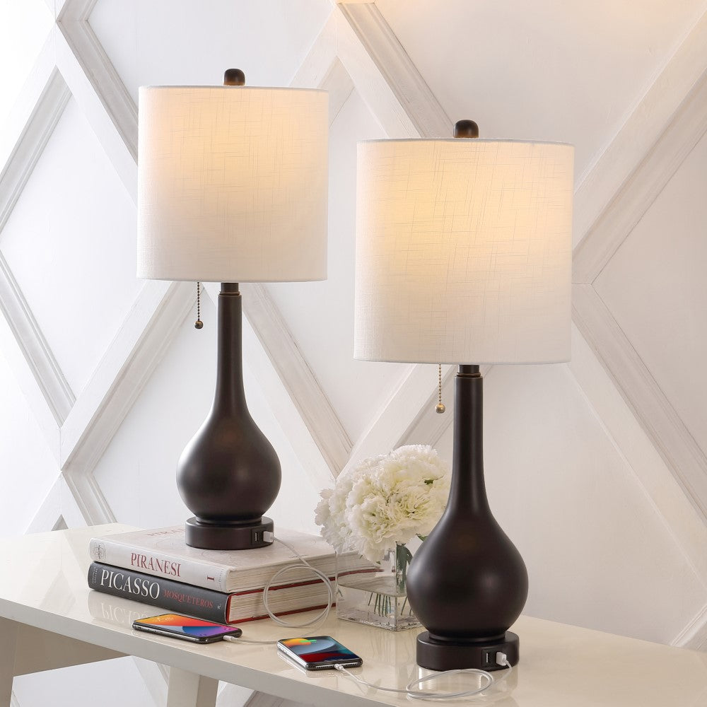 Jacek 24" Modern Classic Gourd Iron LED Table Lamp with Pull-Chain with Dual USB Charging Port Set 2