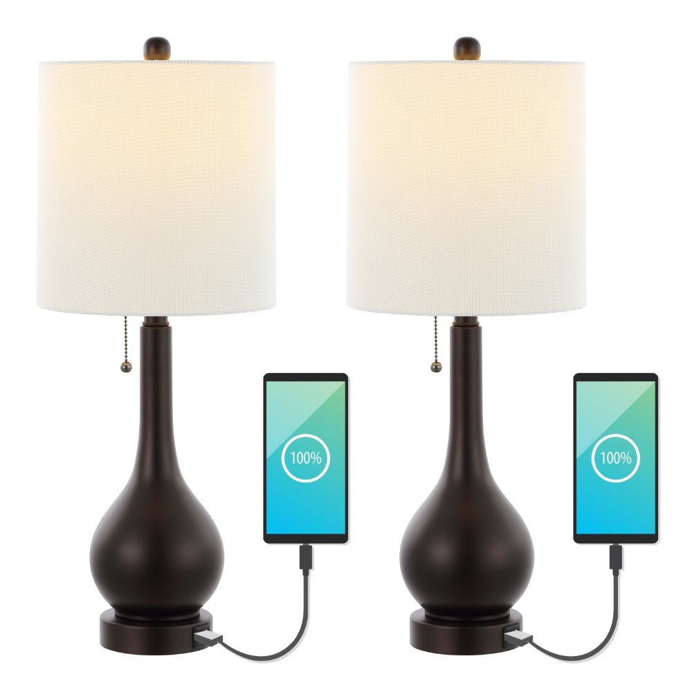 Jacek 24" Modern Classic Gourd Iron LED Table Lamp with Pull-Chain with Dual USB Charging Port Set 2