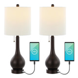 Jacek 24" Modern Classic Gourd Iron LED Table Lamp with Pull-Chain with Dual USB Charging Port Set 2
