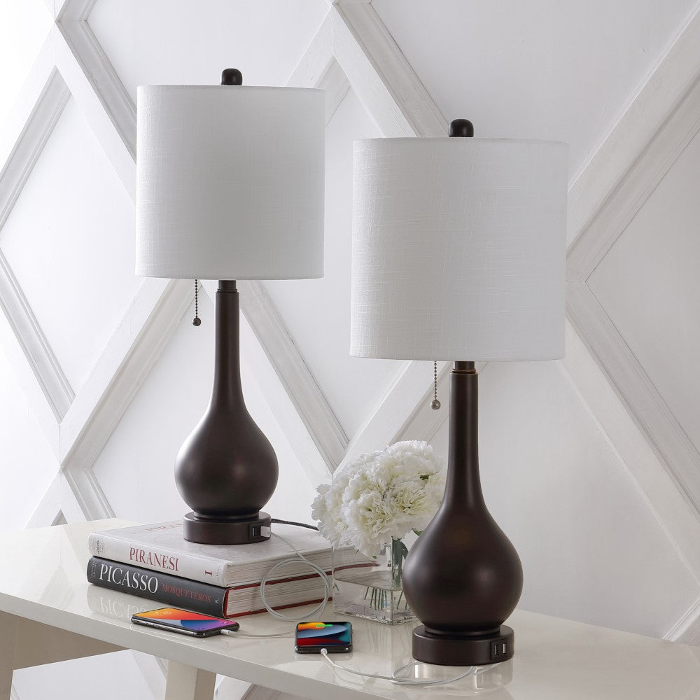 Jacek 24" Modern Classic Gourd Iron LED Table Lamp with Pull-Chain with Dual USB Charging Port Set 2
