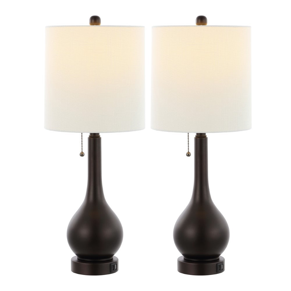 Jacek 24" Modern Classic Gourd Iron LED Table Lamp with Pull-Chain with Dual USB Charging Port Set 2