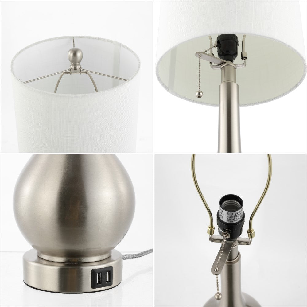Jacek 24" Modern Classic Gourd Iron LED Table Lamp with Pull-Chain with Dual USB Charging Port Set 2