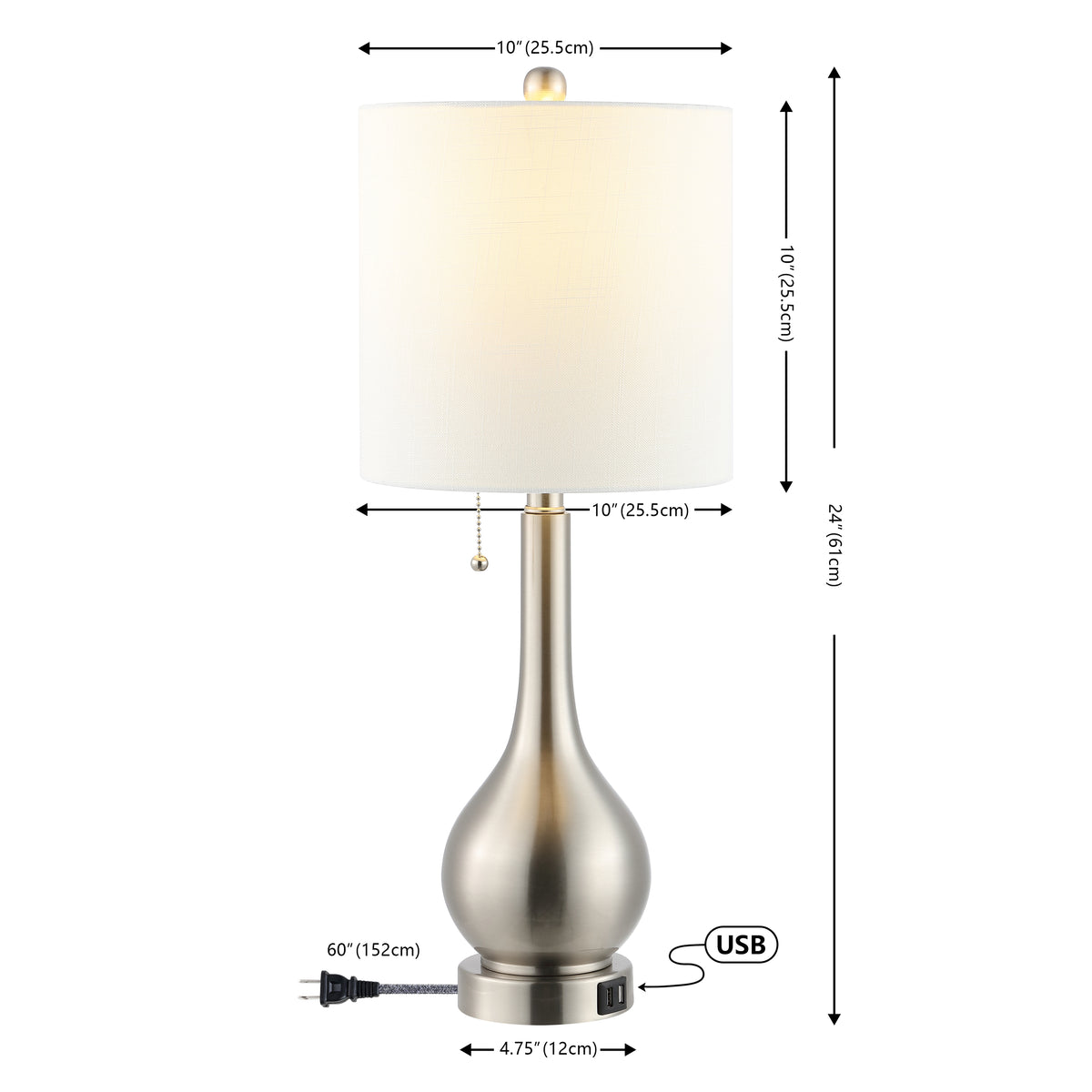 Jacek 24" Modern Classic Gourd Iron LED Table Lamp with Pull-Chain with Dual USB Charging Port Set 2
