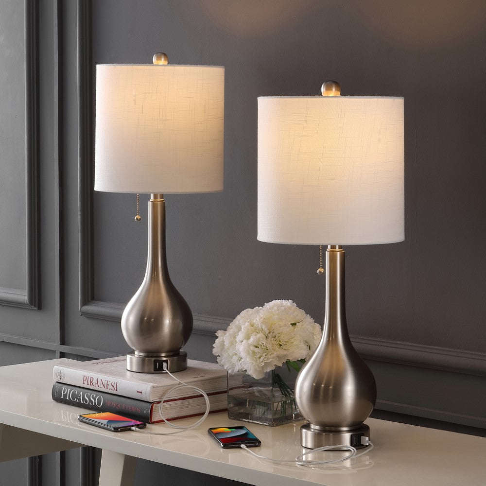 Jacek 24" Modern Classic Gourd Iron LED Table Lamp with Pull-Chain with Dual USB Charging Port Set 2