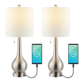 Jacek 24" Modern Classic Gourd Iron LED Table Lamp with Pull-Chain with Dual USB Charging Port Set 2