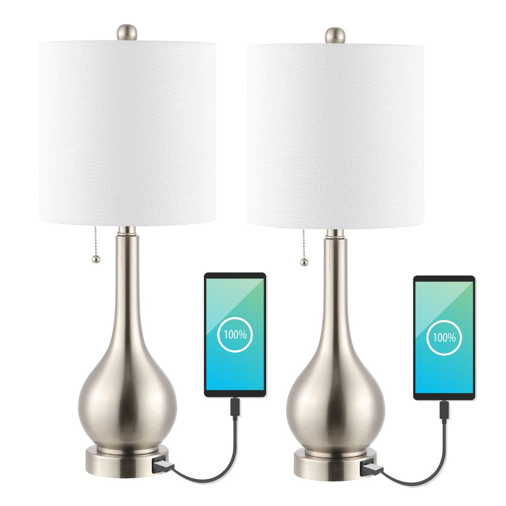 Jacek 24" Modern Classic Gourd Iron LED Table Lamp with Pull-Chain with Dual USB Charging Port Set 2