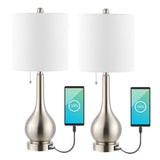 Jacek 24" Modern Classic Gourd Iron LED Table Lamp with Pull-Chain with Dual USB Charging Port Set 2