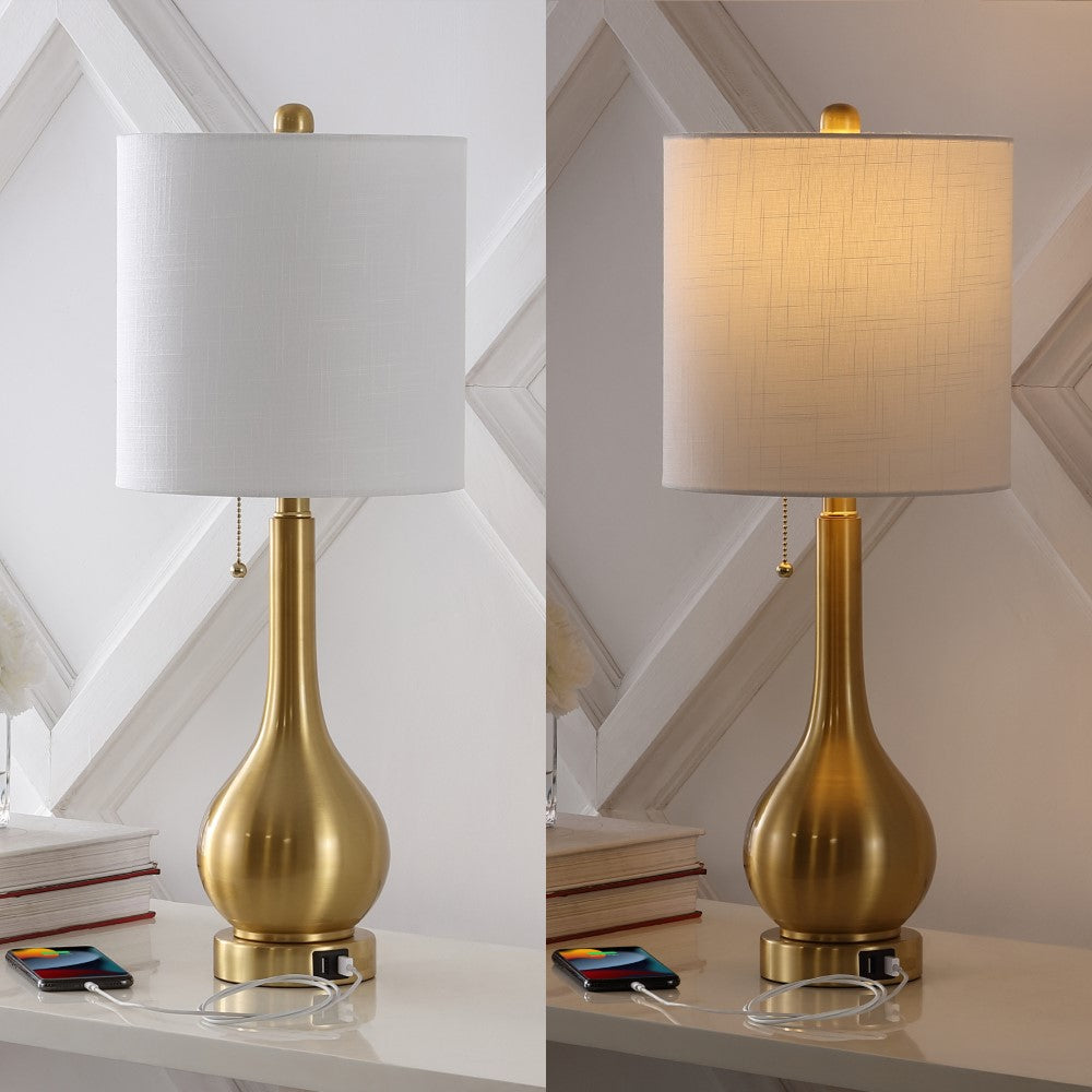 Jacek 24" Modern Classic Gourd Iron LED Table Lamp with Pull-Chain with Dual USB Charging Port Set 2