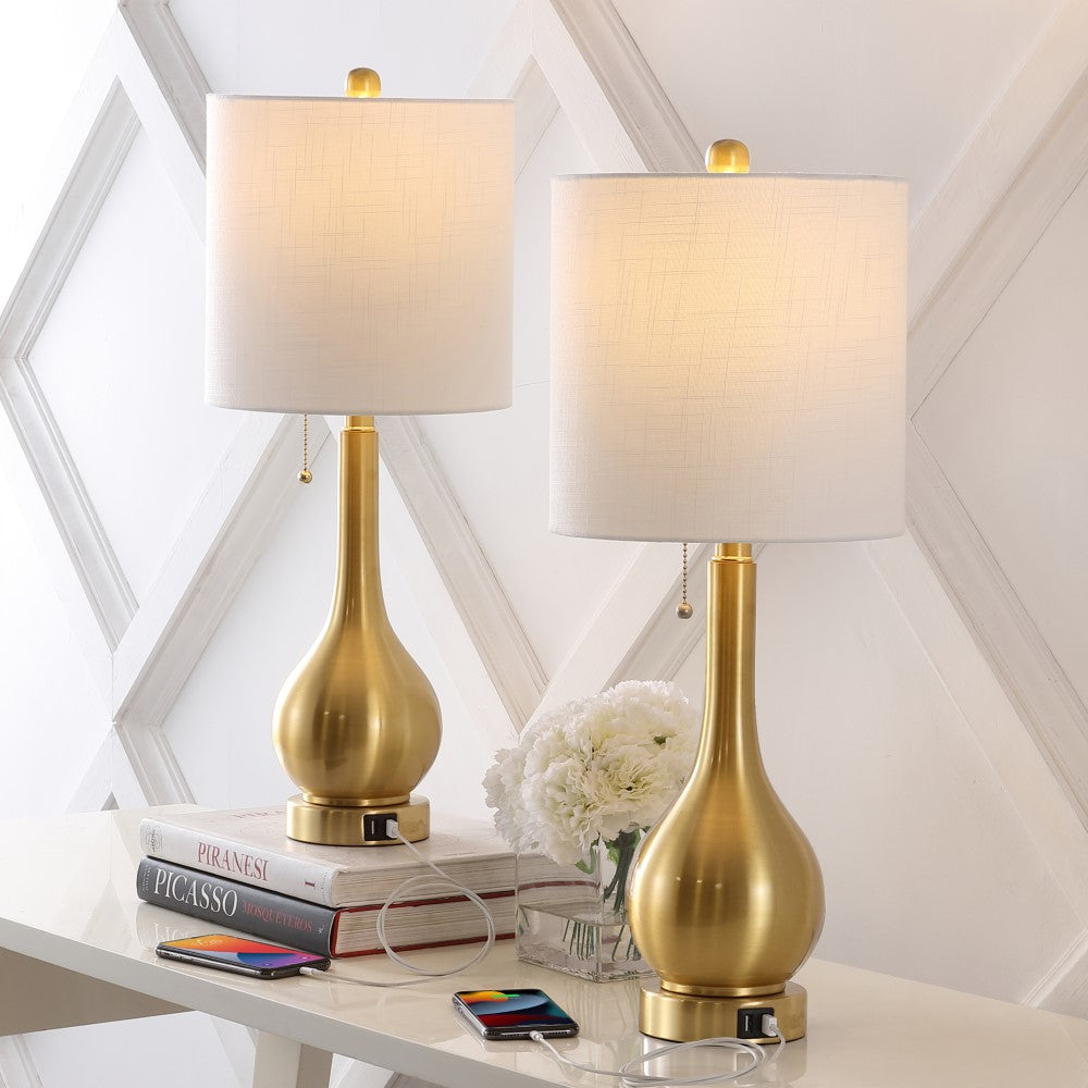 Jacek 24" Modern Classic Gourd Iron LED Table Lamp with Pull-Chain with Dual USB Charging Port Set 2