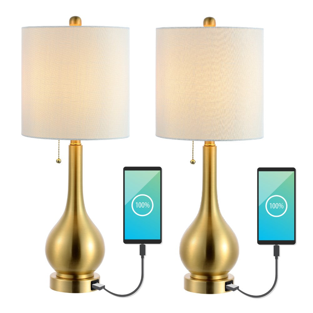 Jacek 24" Modern Classic Gourd Iron LED Table Lamp with Pull-Chain with Dual USB Charging Port Set 2