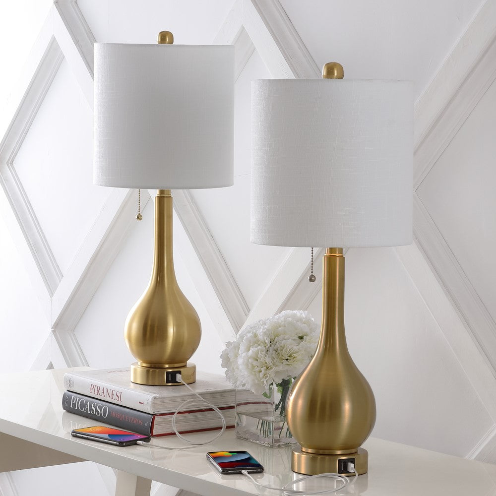 Jacek 24" Modern Classic Gourd Iron LED Table Lamp with Pull-Chain with Dual USB Charging Port Set 2