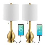 Jacek 24" Modern Classic Gourd Iron LED Table Lamp with Pull-Chain with Dual USB Charging Port Set 2