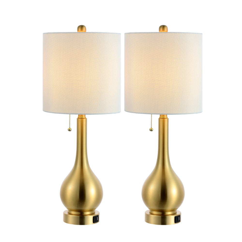 Jacek 24" Modern Classic Gourd Iron LED Table Lamp with Pull-Chain with Dual USB Charging Port Set 2