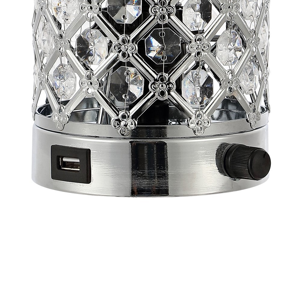 Snapshot 9.5" Mid-Century Modern Iron/Acrylic LED Mini Uplight Table Lamp with USB Charging Port and Smart Bulb