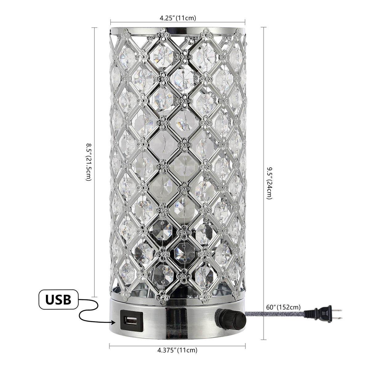 Snapshot 9.5" Mid-Century Modern Iron/Acrylic LED Mini Uplight Table Lamp with USB Charging Port and Smart Bulb