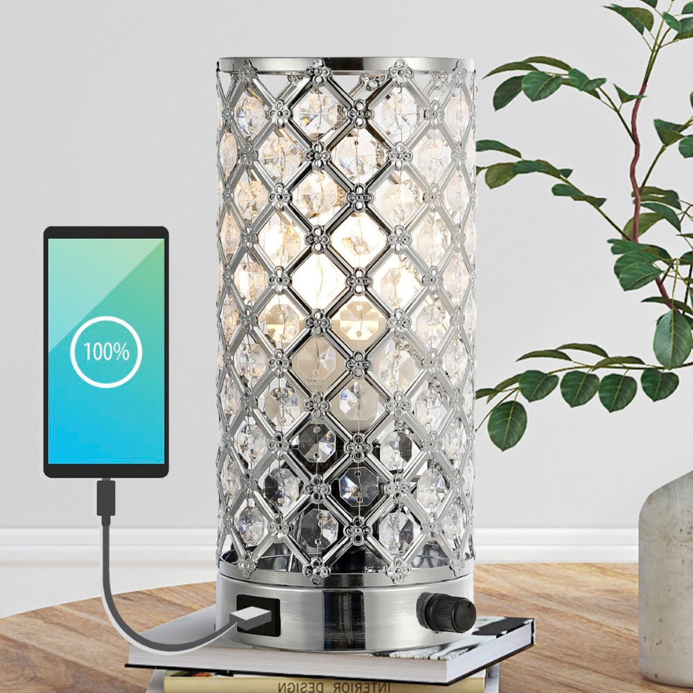 Snapshot 9.5" Mid-Century Modern Iron/Acrylic LED Mini Uplight Table Lamp with USB Charging Port and Smart Bulb