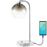 Bamboo 20" Industrial Contemporary Iron/Glass LED Task Lamp with USB Charging Port