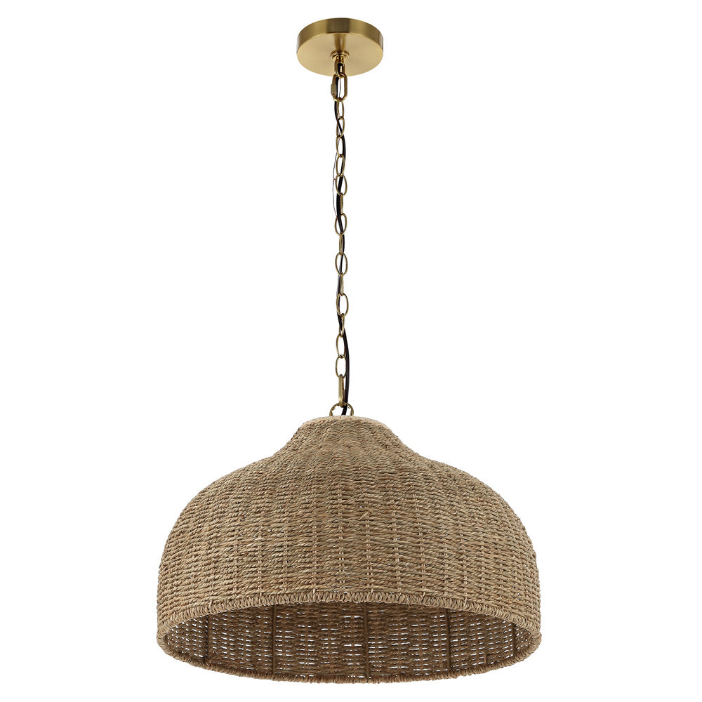 Eliza 20" Coastal Bohemian Rattan/Iron Dome LED Pendant