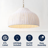 Eliza 20" Coastal Bohemian Rattan/Iron Dome LED Pendant