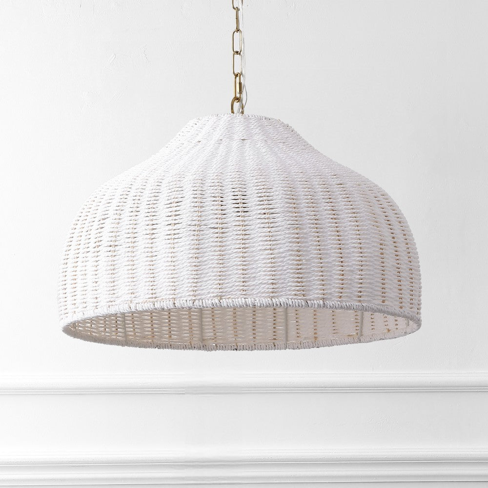 Eliza 20" Coastal Bohemian Rattan/Iron Dome LED Pendant