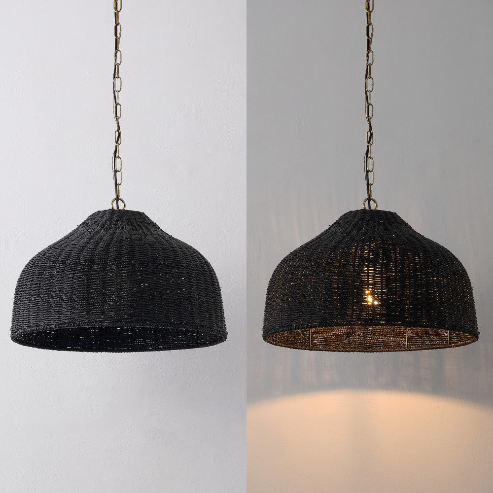 Eliza 20" Coastal Bohemian Rattan/Iron Dome LED Pendant