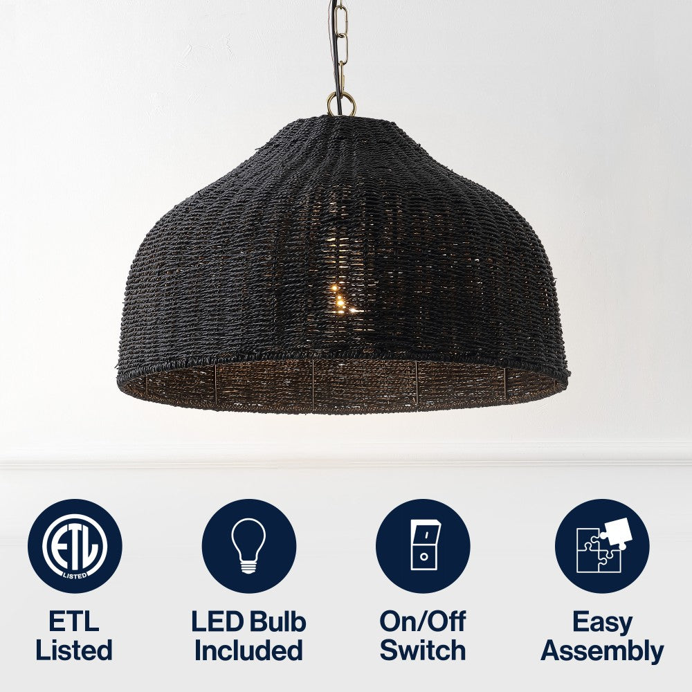 Eliza 20" Coastal Bohemian Rattan/Iron Dome LED Pendant