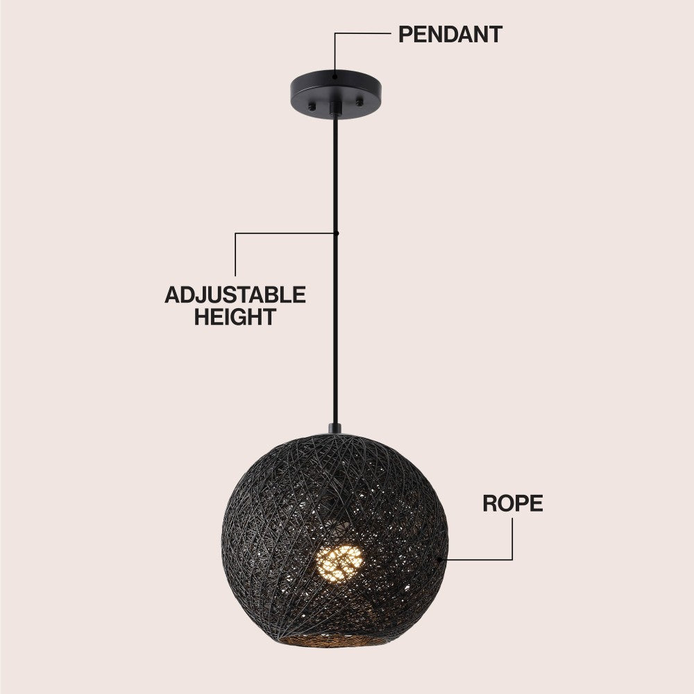 Lacey Bohemian Minimalist Iron/Rope Woven Globe LED Pendant