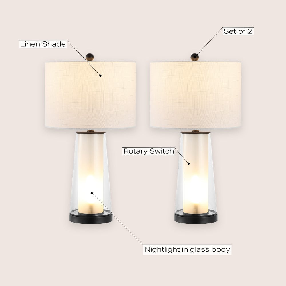 Retro 26" Modern Minimalist Glass/Iron Nightlight LED Table Lamp Set 2