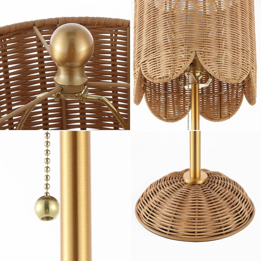 Cape 27.5" Coastal Bohemian Rattan/Iron Scalloped Buffet LED Table Lamp with Pull Chain (Set of 2) Set 2