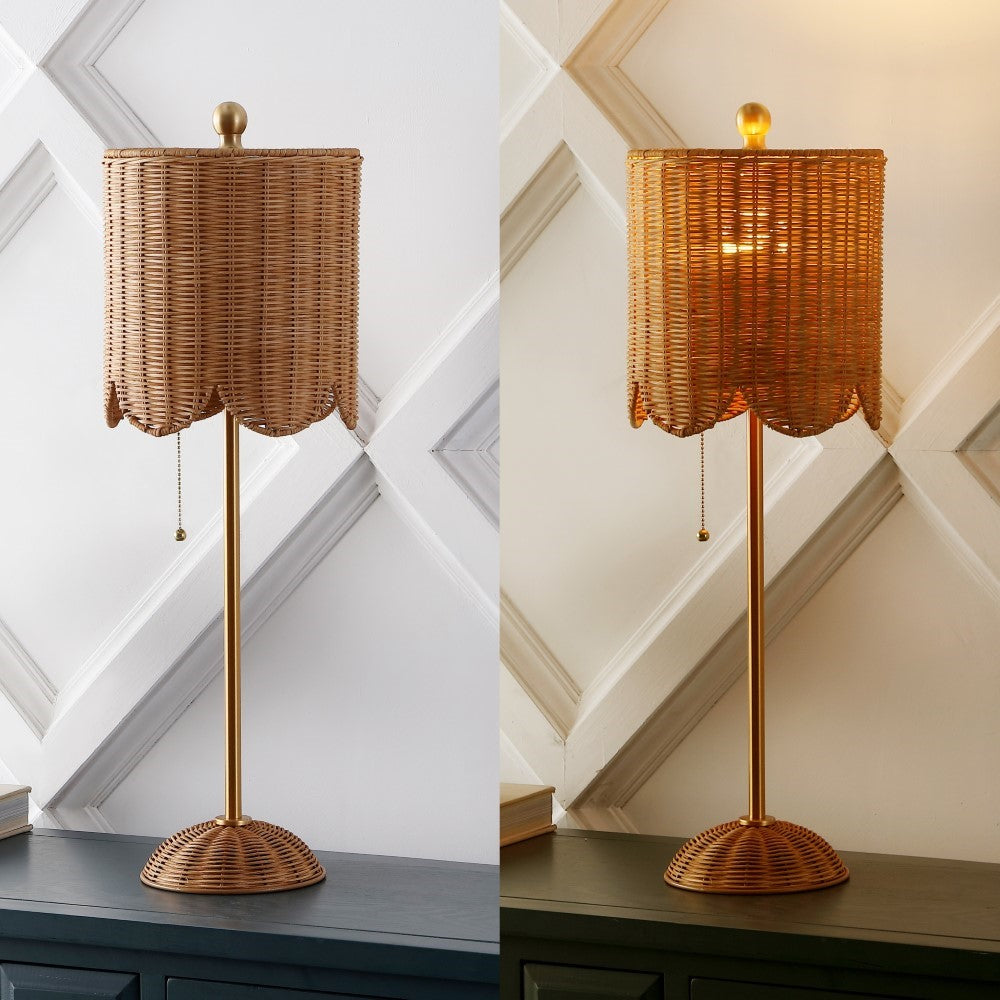 Cape 27.5" Coastal Bohemian Rattan/Iron Scalloped Buffet LED Table Lamp with Pull Chain (Set of 2) Set 2