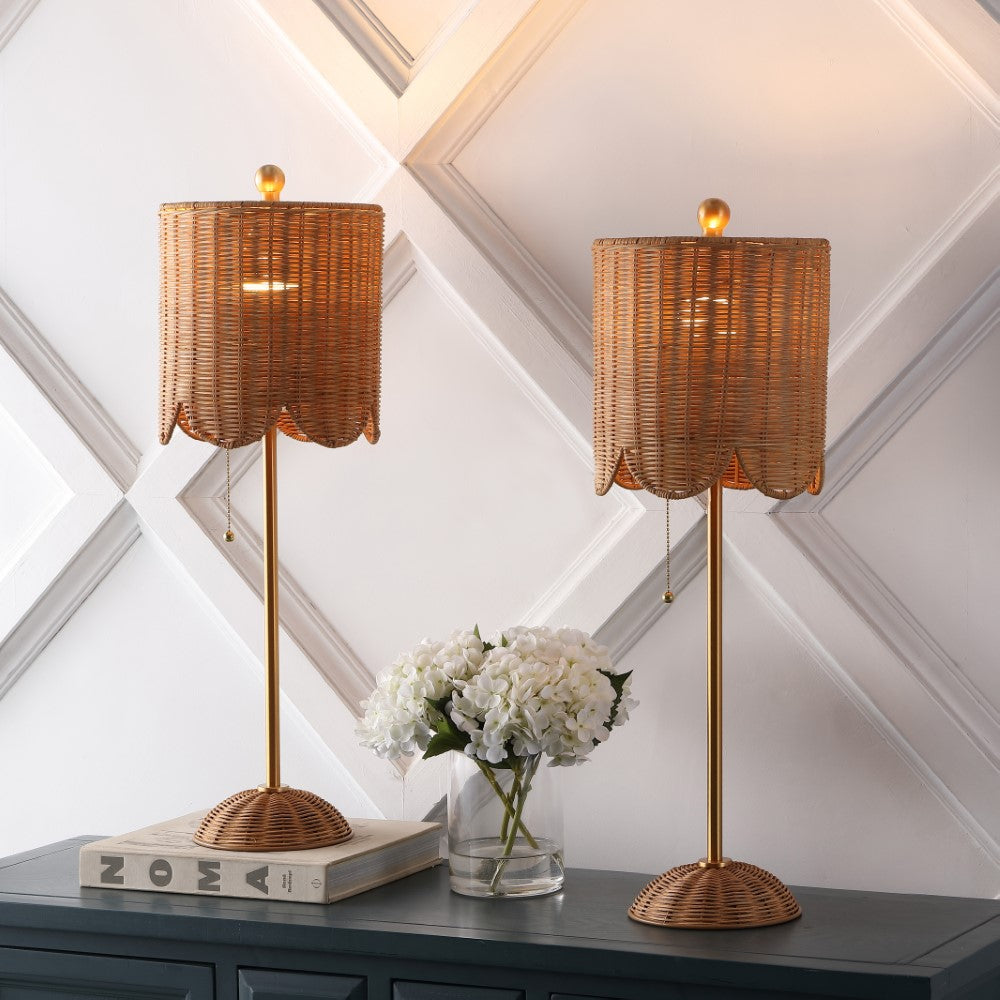 Cape 27.5" Coastal Bohemian Rattan/Iron Scalloped Buffet LED Table Lamp with Pull Chain (Set of 2) Set 2