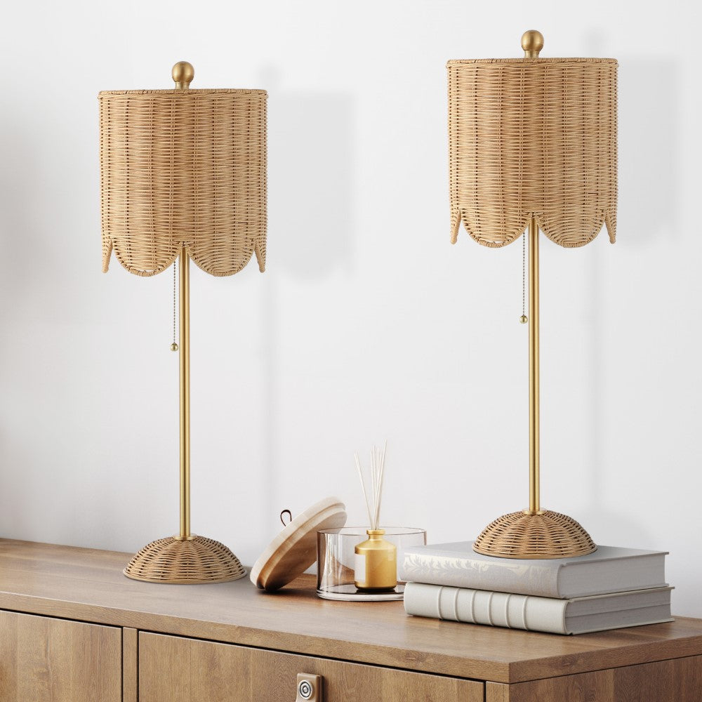 Cape 27.5" Coastal Bohemian Rattan/Iron Scalloped Buffet LED Table Lamp with Pull Chain (Set of 2) Set 2